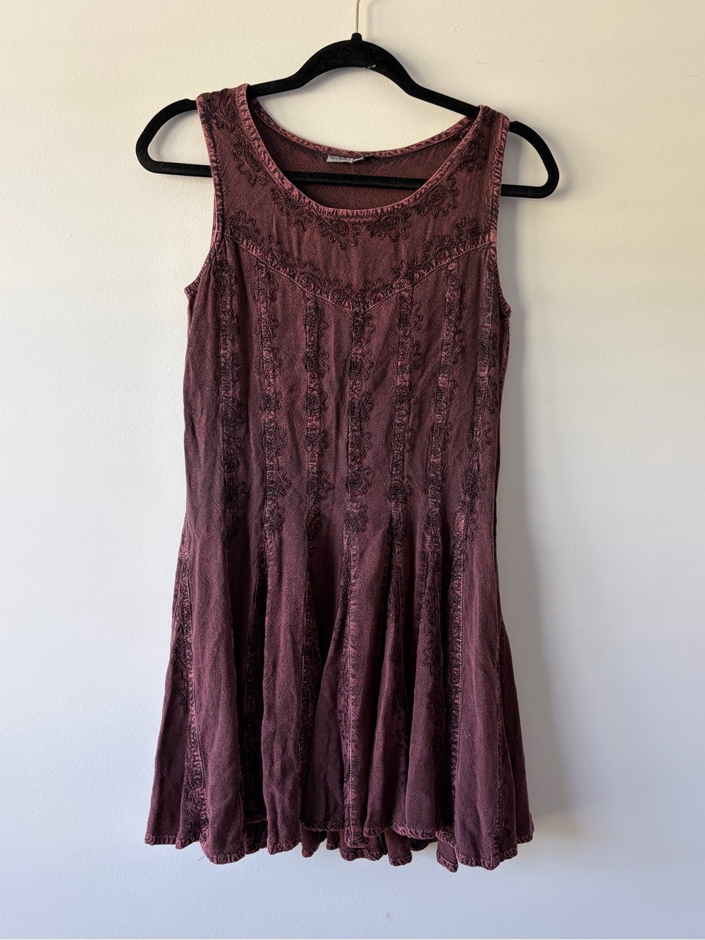 Vintage 90s Burgundy Embroidered Dress Whimsigoth Fairy Grunge Boho